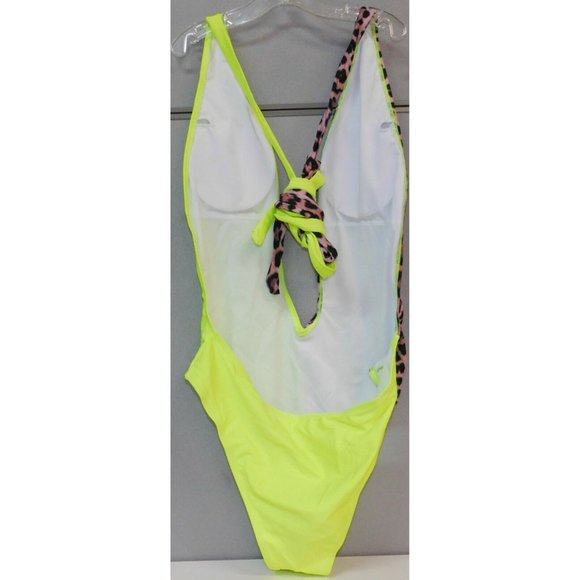 Kona Sol Women's Size Large Cheetah & Lime Green Split Front 1 Piece Swimsuit - Picture 2 of 3